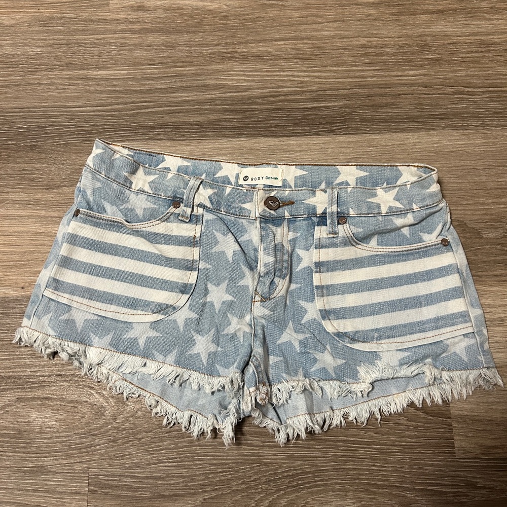 Roxy Light Blue Star and Stripe Jean Shorts